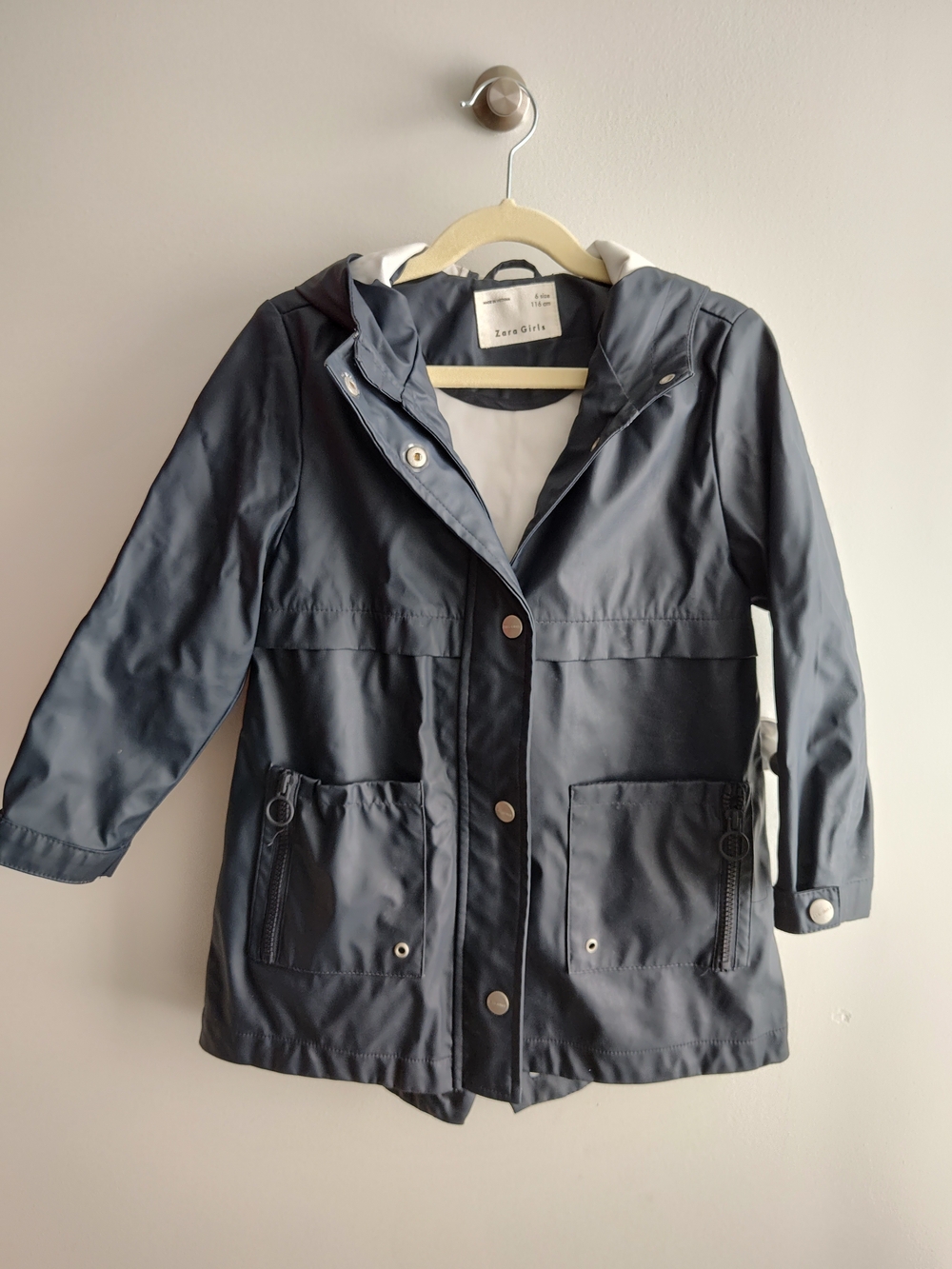 Zara Navy Blue Raincoat with Hood - Girls